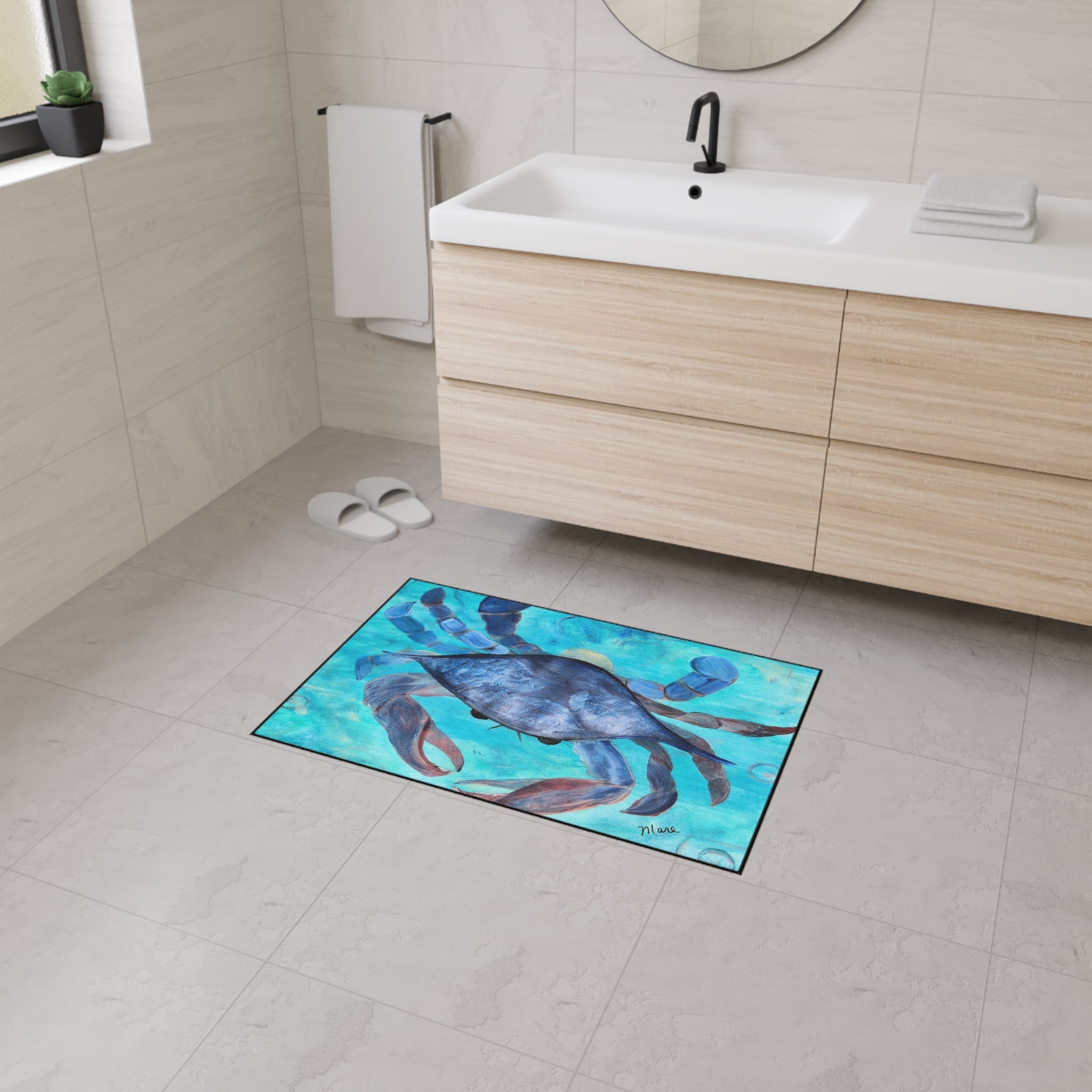 Blue Crab Coastal Floor Mat — Heavy Duty Ocean-Themed Doormat