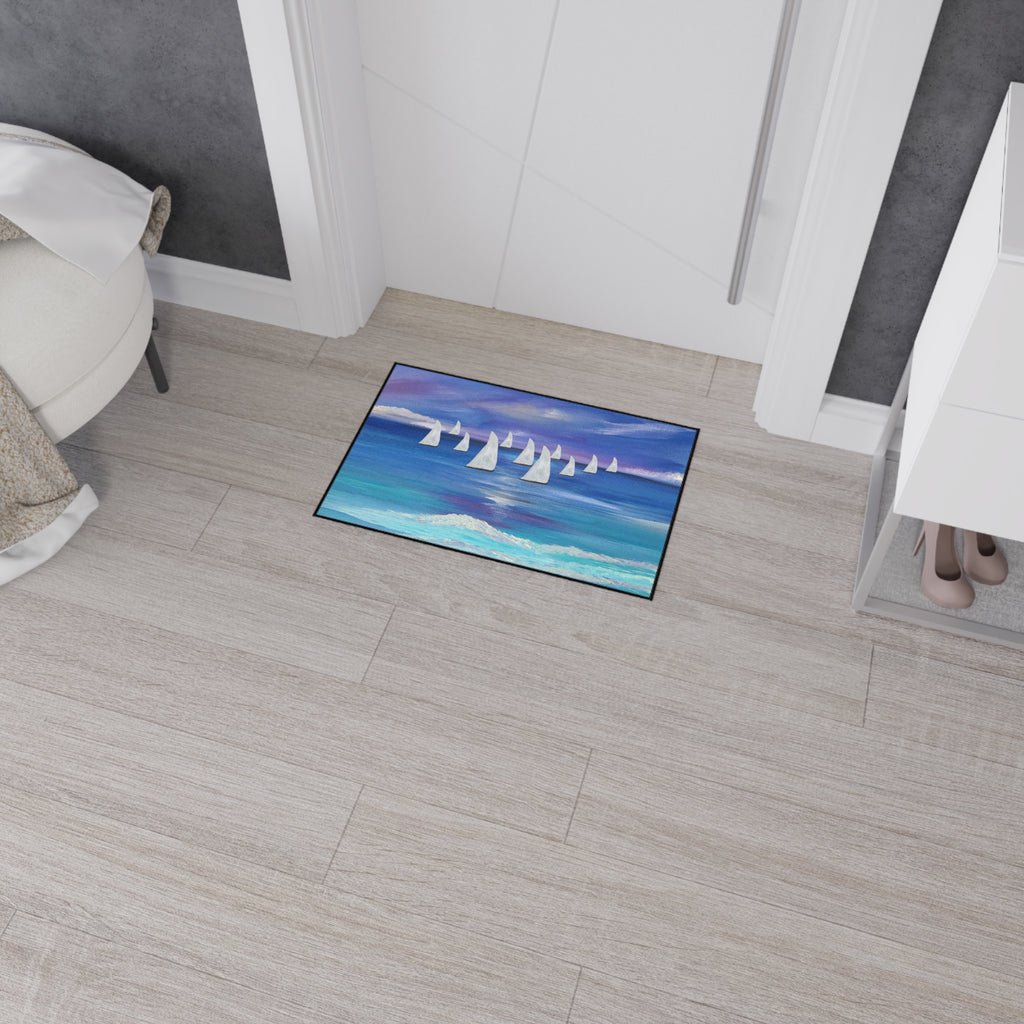 Nautical Sailboat Sea Floor Mat — Heavy-Duty Coastal Welcome Rug