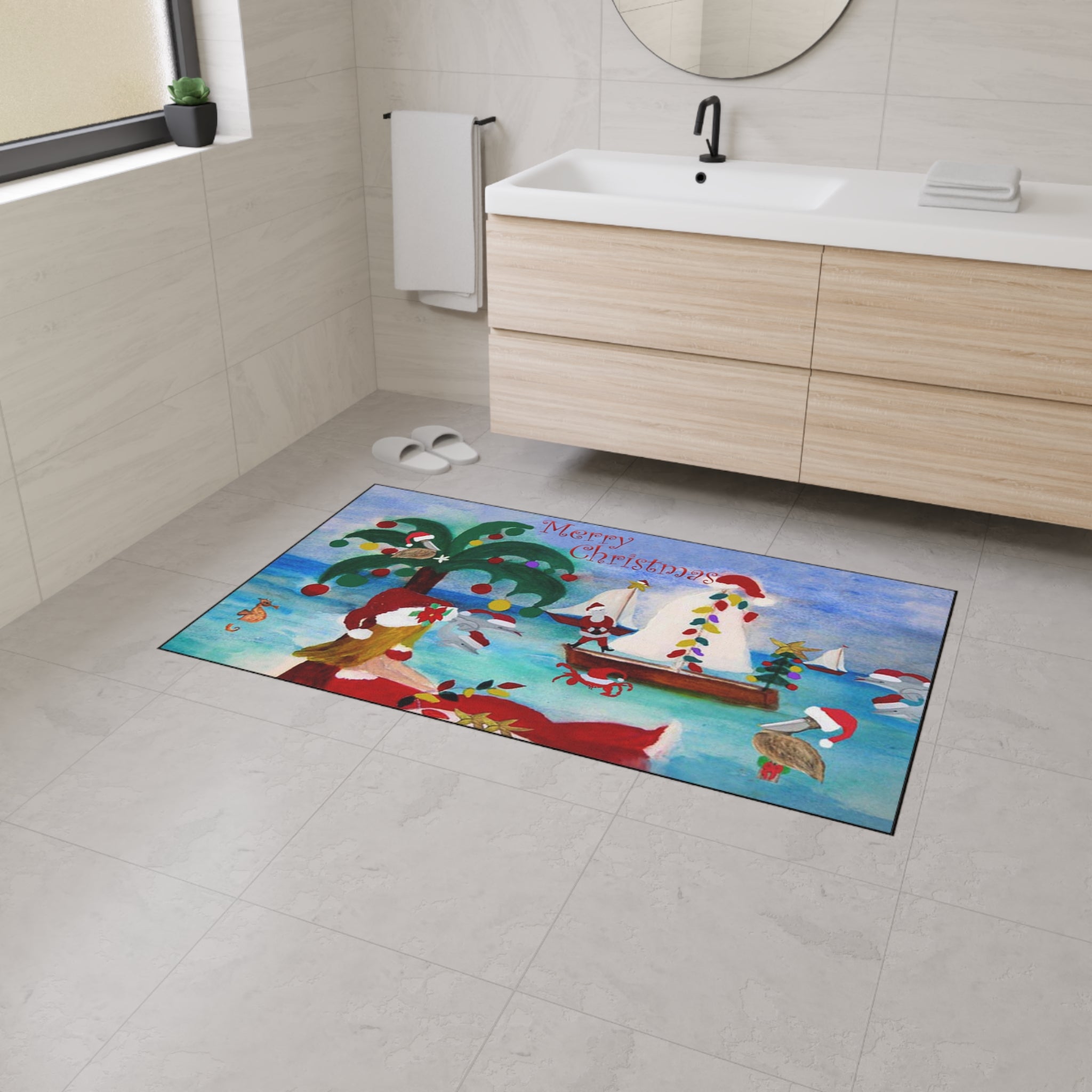 Christmas Beach Mat — Merry Christmas Coastal Holiday Doormat