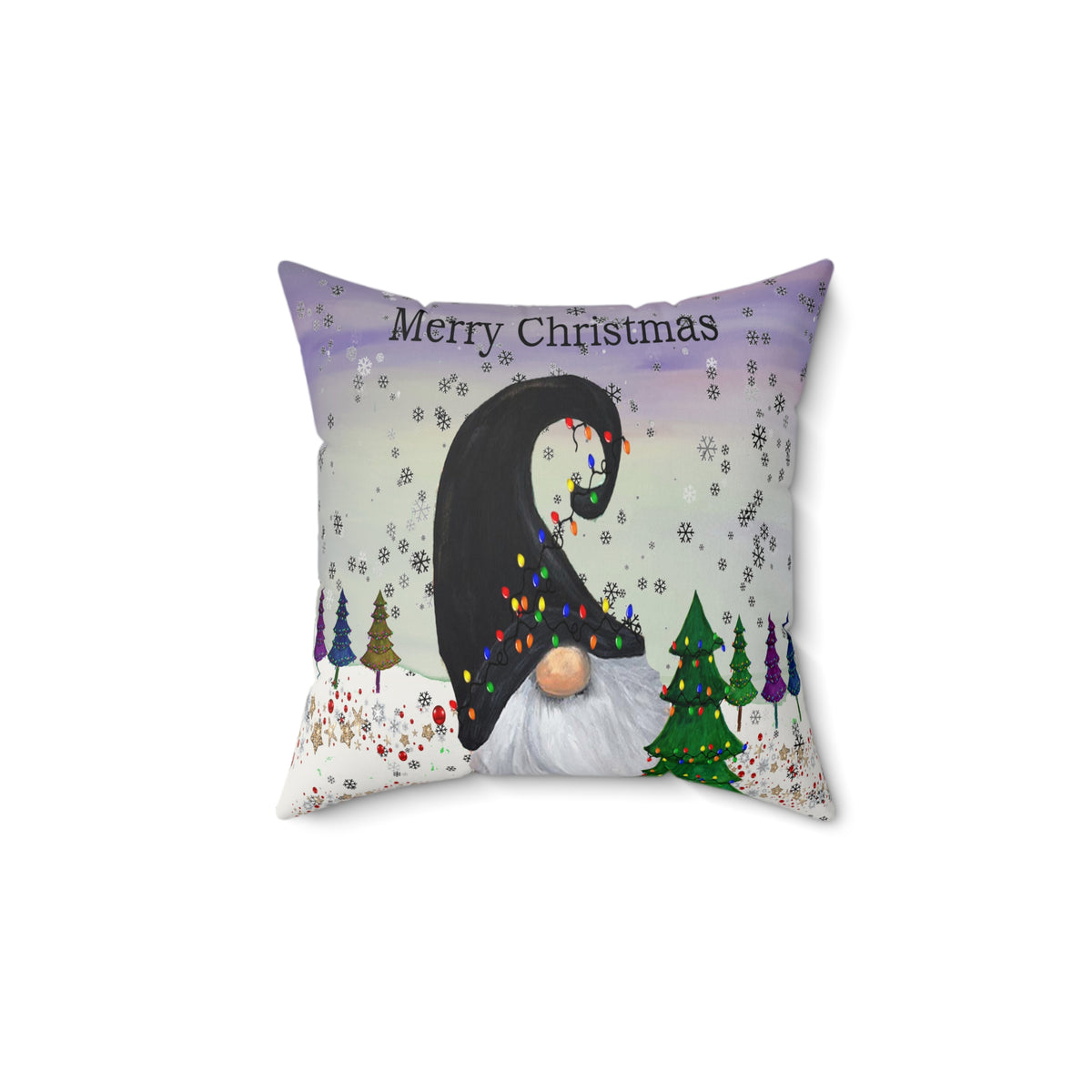 Merry Christmas Gnome Throw Pillow – Holiday Decorative Cushion with Festive Lights