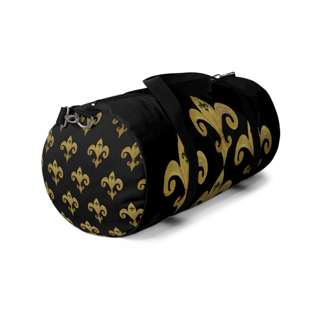 Gold Fleur-de-Lis Pattern Duffel Bag — Elegant Travel & Gym Weekender
