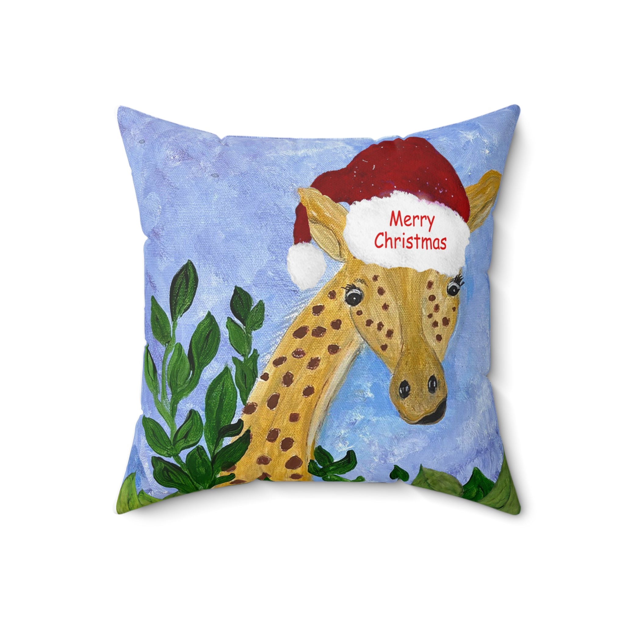 Christmas Giraffe Pillow - 'Merry Christmas' Holiday Decorative Throw Pillow