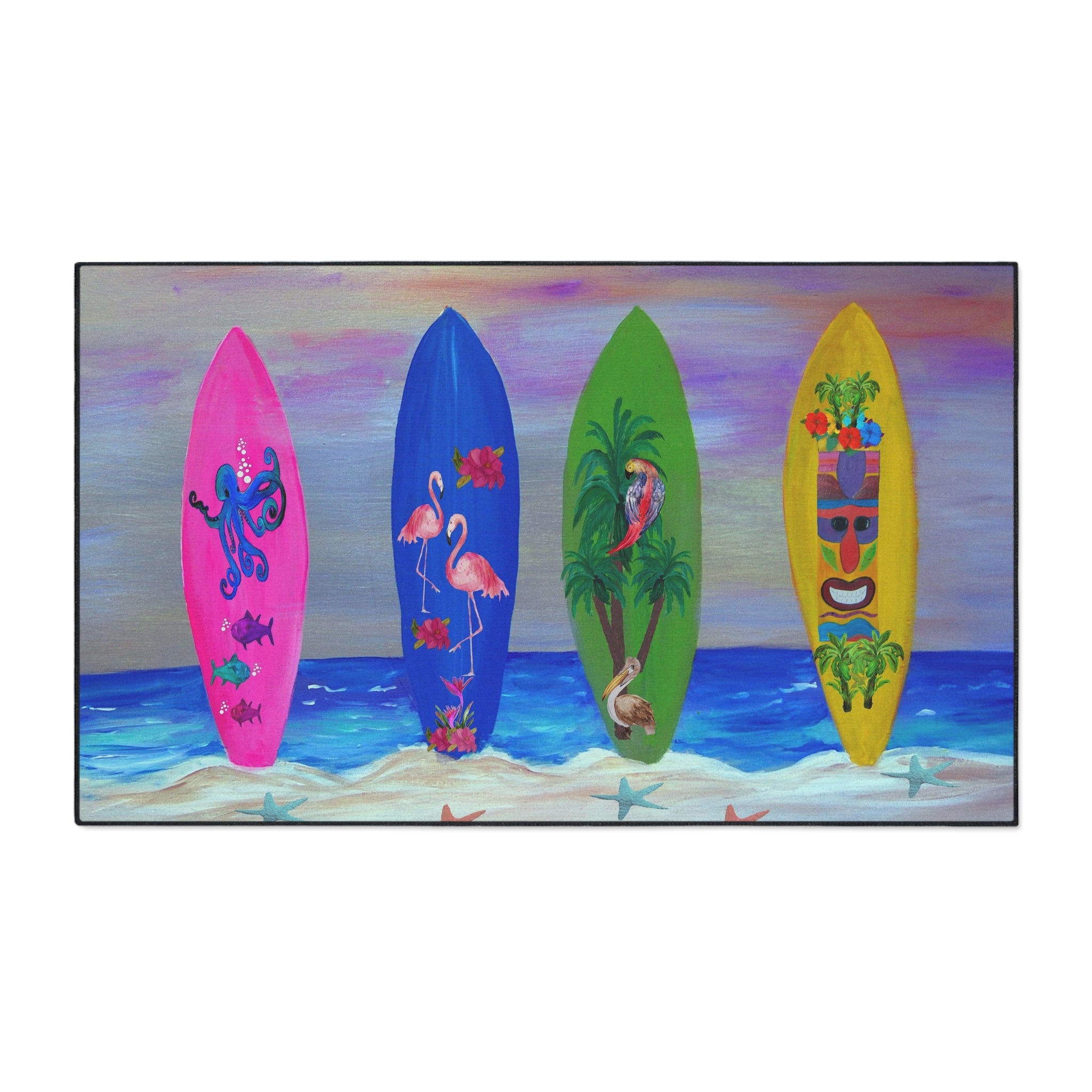 Tropical Surfboard Beach Mat — Heavy Duty Floor Mat with Colorful Surf Art