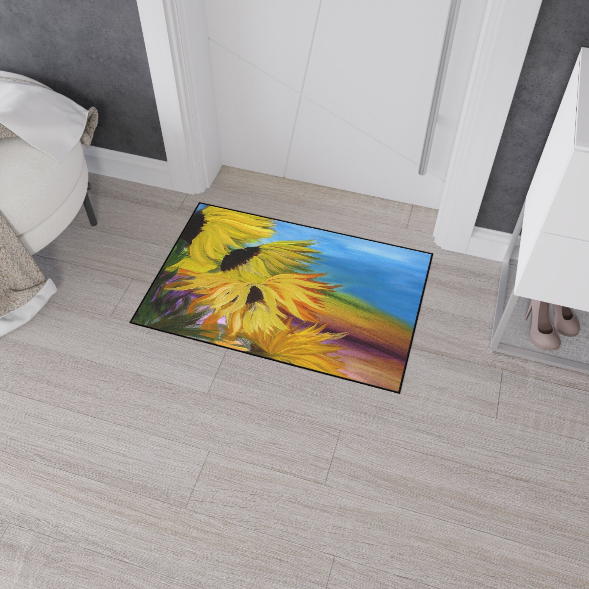 Sunflower Field Heavy-Duty Floor Mat — Vibrant Outdoor/Indoor Welcome Rug