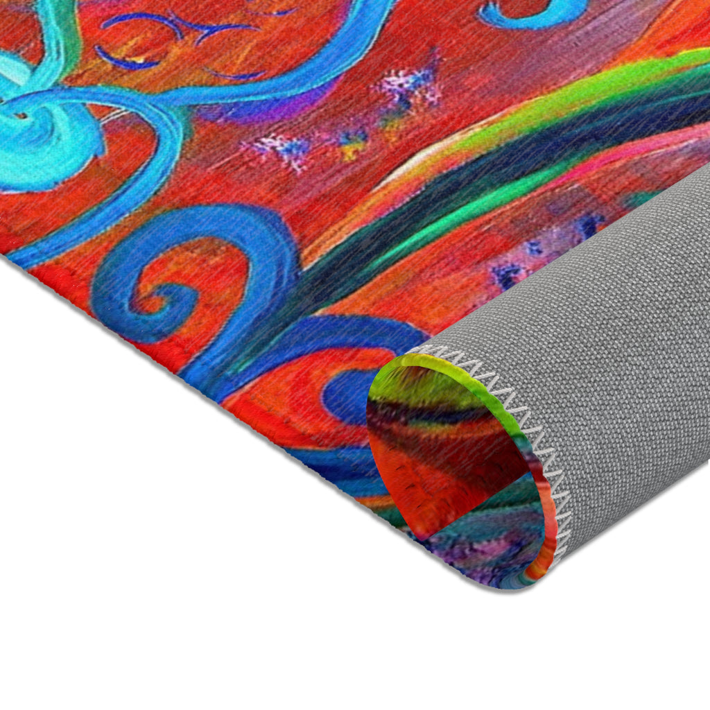 Vibrant Floral Area Rug — Colorful Bohemian Flower Swirl Mat