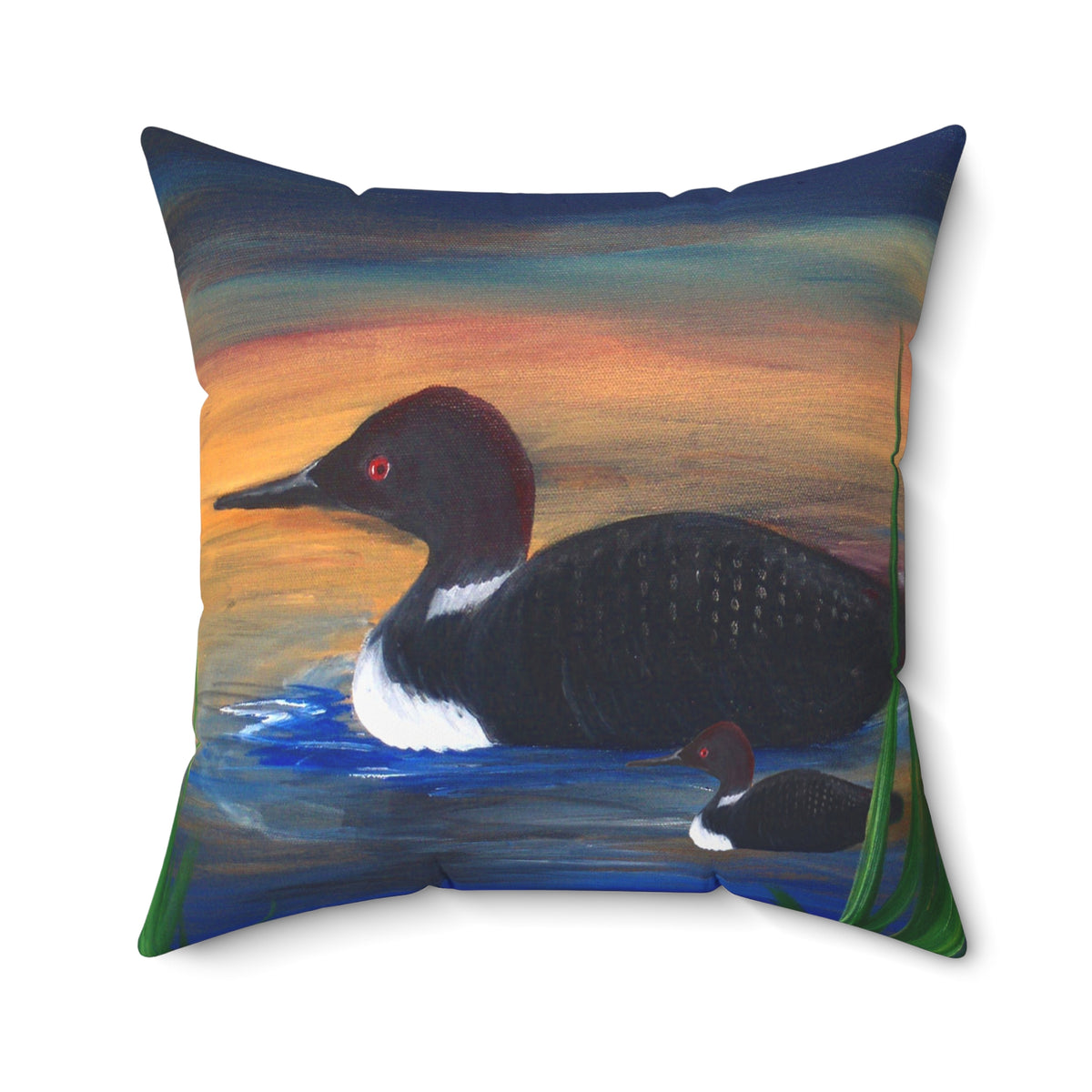 Loon Sunset Square Pillow — Duck Lake Decorative Throw Pillow