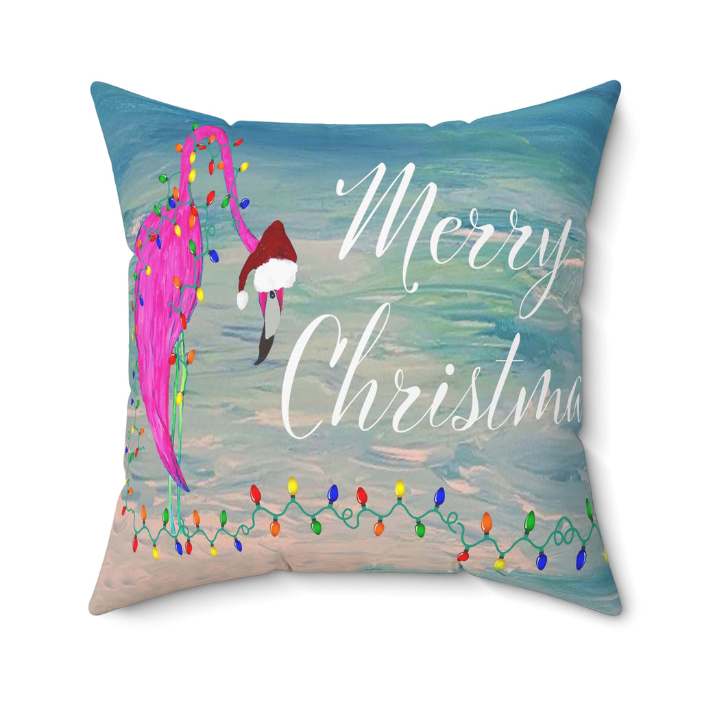 Tropical flamingo and Holiday lights clearwater beach Spun Polyester Square Pillow