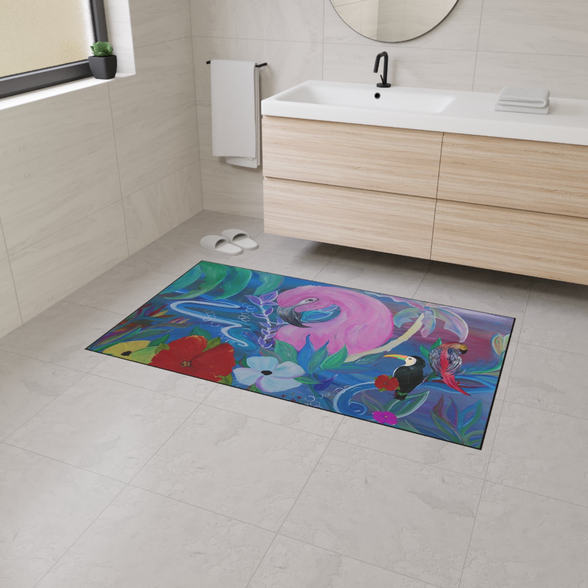Tropical Flamingo Floor Mat — Colorful Jungle Bird Doormat