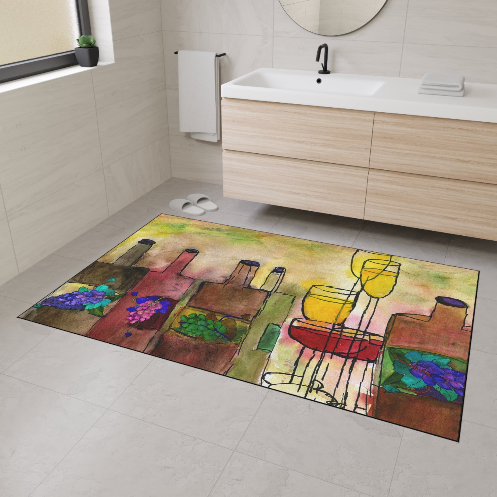 Tuscany Wine bottles artsy floor mat rug.