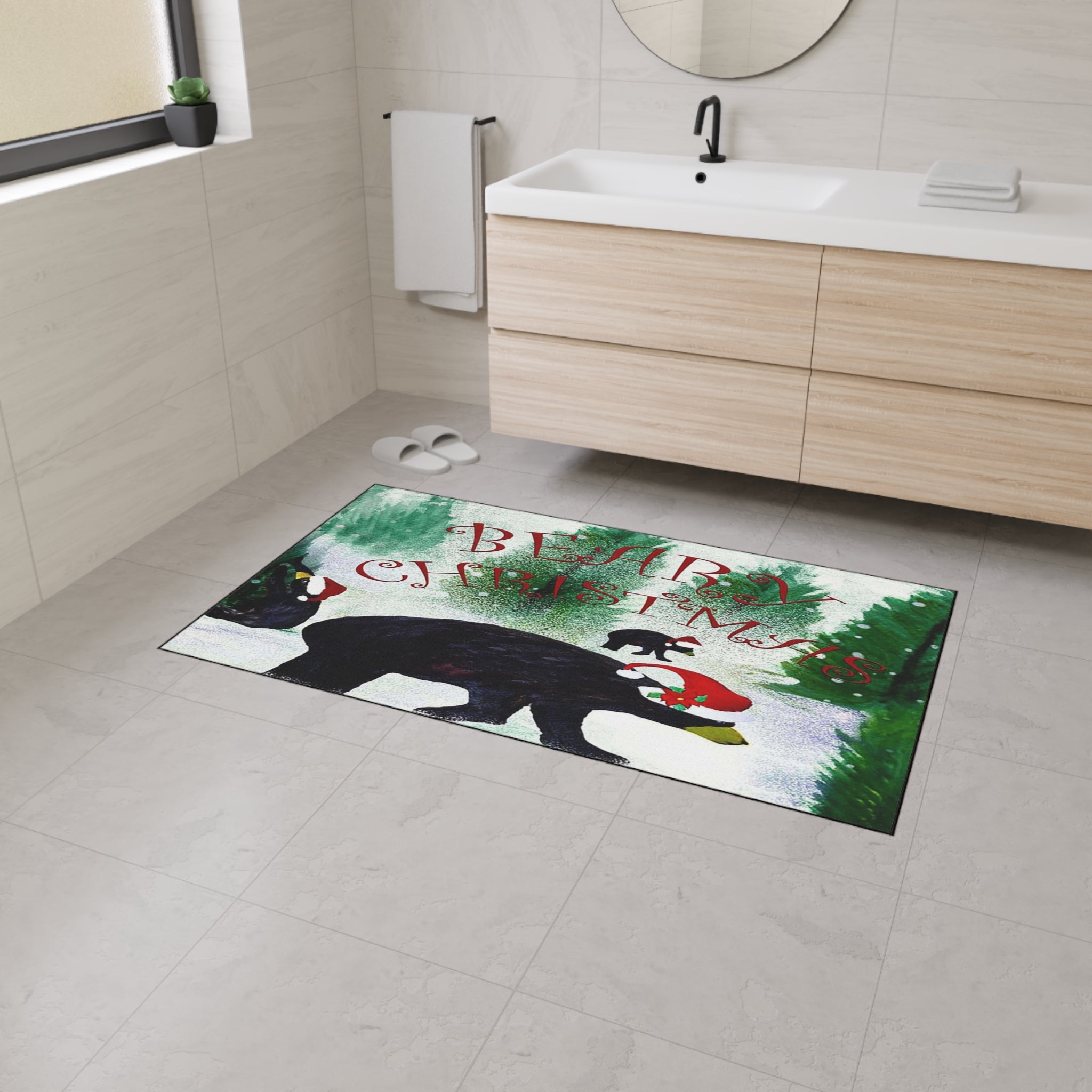 Bear-y Christmas Heavy Duty Floor Mat — Festive Bear Family Holiday Doormat