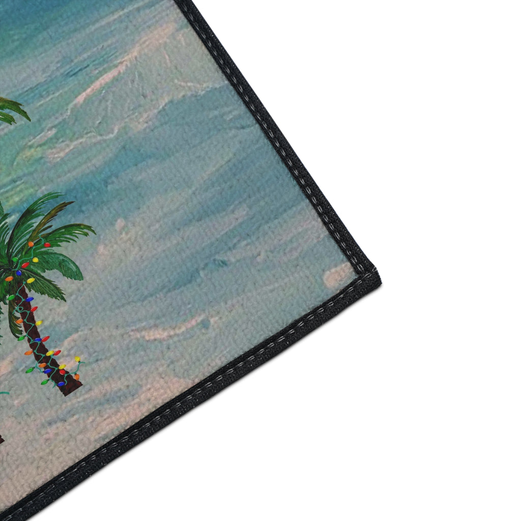 Tropical Palm Floor Mat — Palm Trees with String Lights Beach Doormat