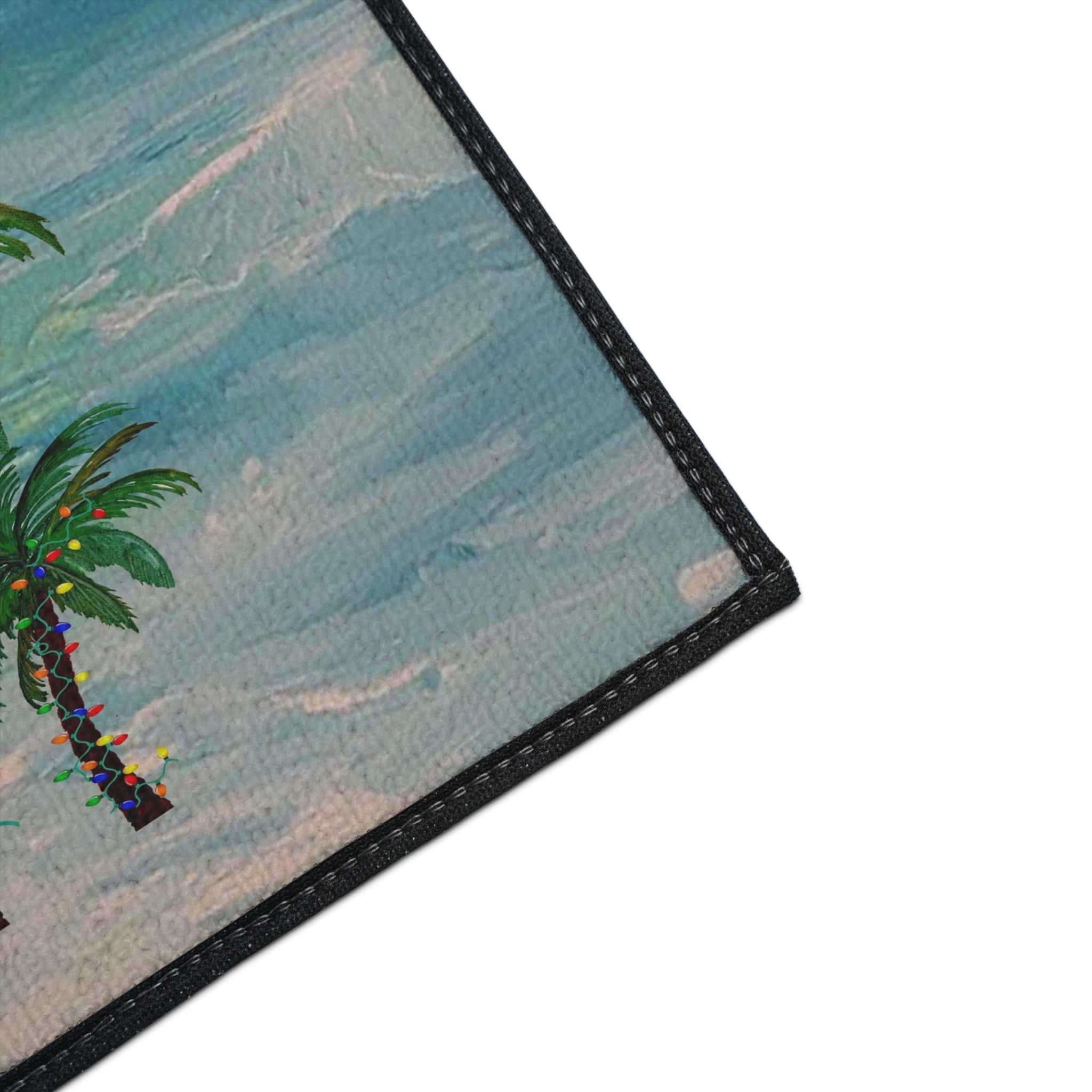 Tropical Palm Floor Mat — Palm Trees with String Lights Beach Doormat