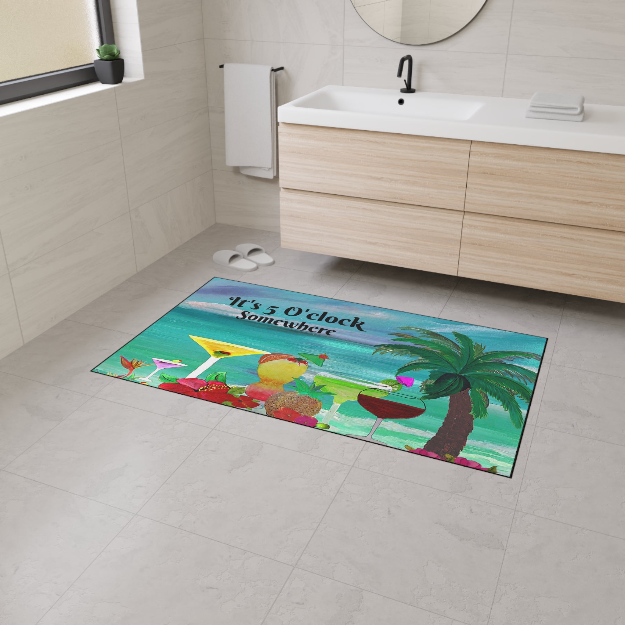Beach Cocktail Floor Mat – "It's 5 O'Clock Somewhere" Heavy Duty Welcome Mat