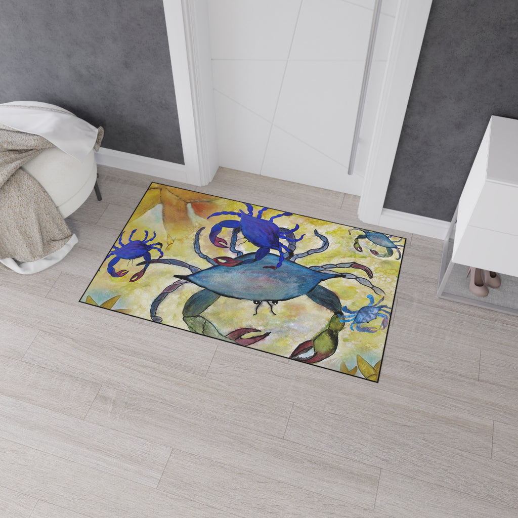 Blue Crab Coastal Floor Mat — Heavy Duty Seaside Doormat