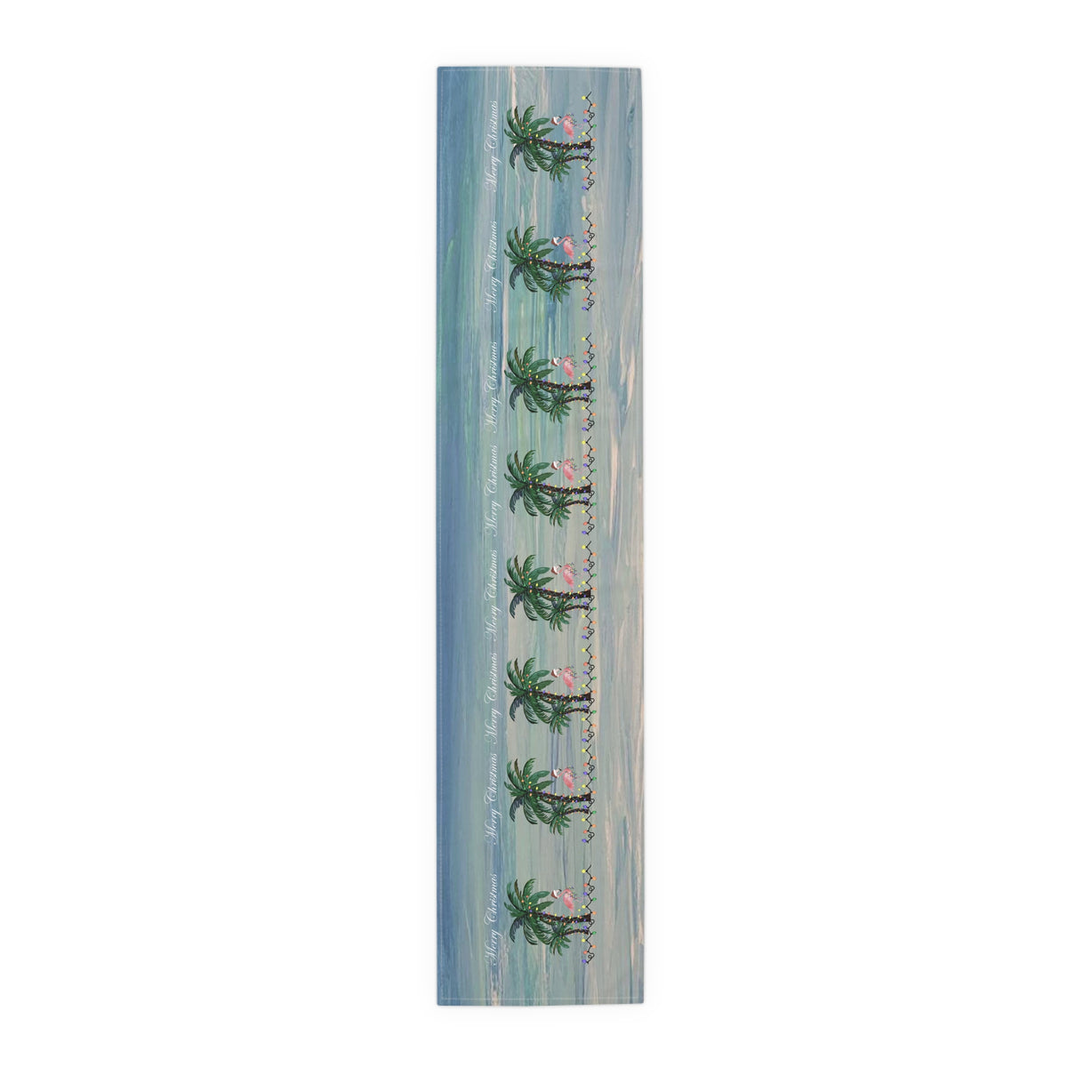 Tropical Palm Christmas Table Runner — "Merry Christmas" Coastal Holiday Decor