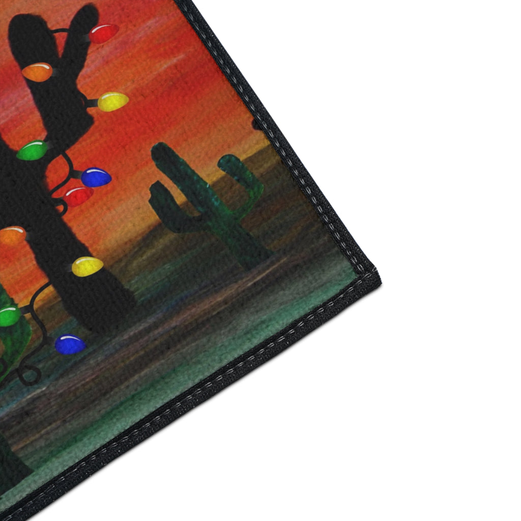 Christmas Cactus Doormat - "Merry Christmas" Desert Sunset Floor Mat