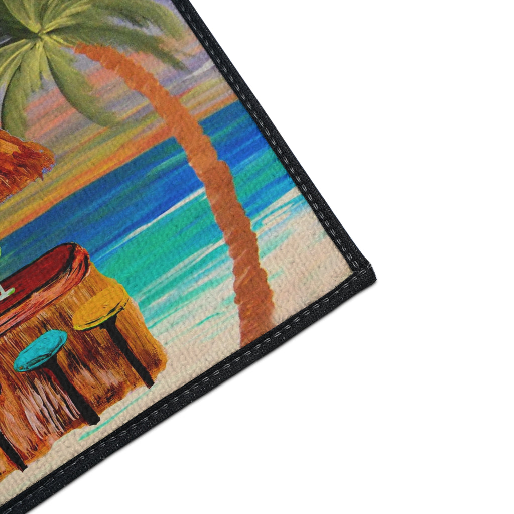 Tiki Bar Floor Mat – Tropical Beach Doormat with Palm Trees & Cocktail Design