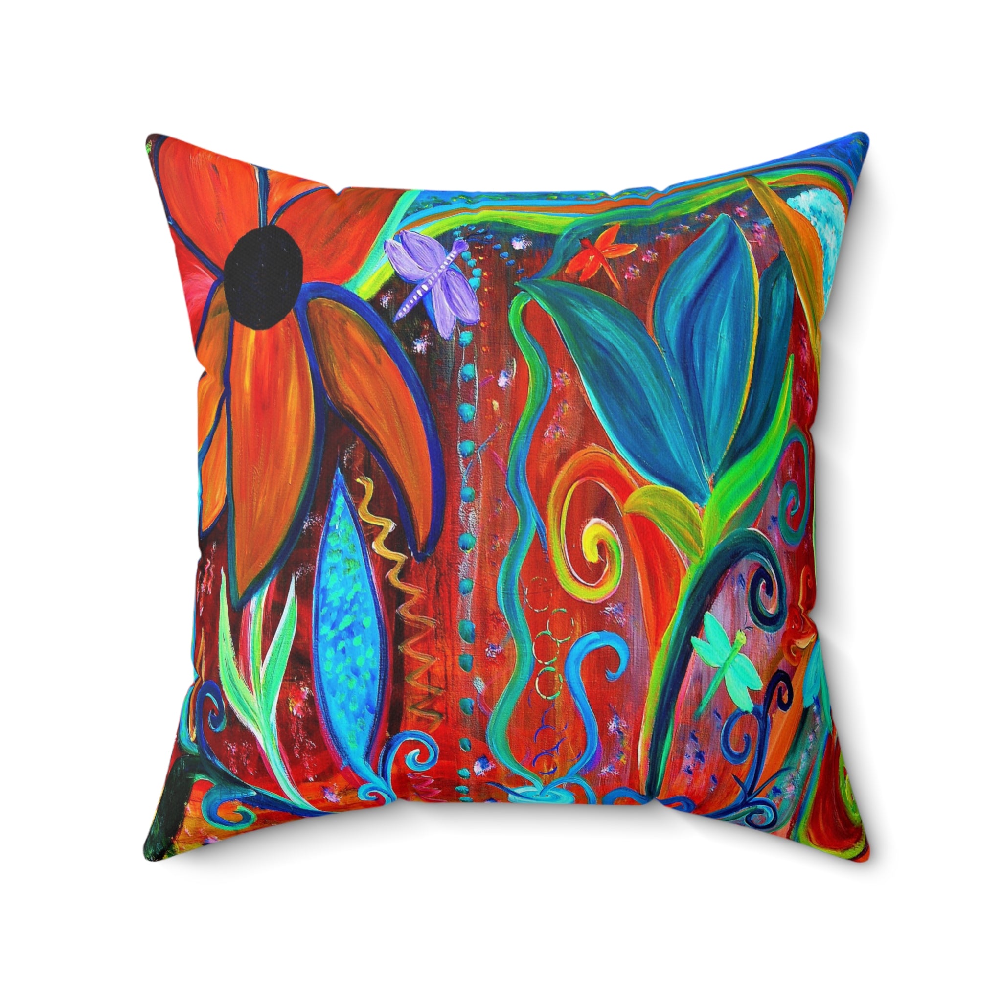 Vibrant Floral Art Pillow — Colorful Boho Garden Throw Pillow