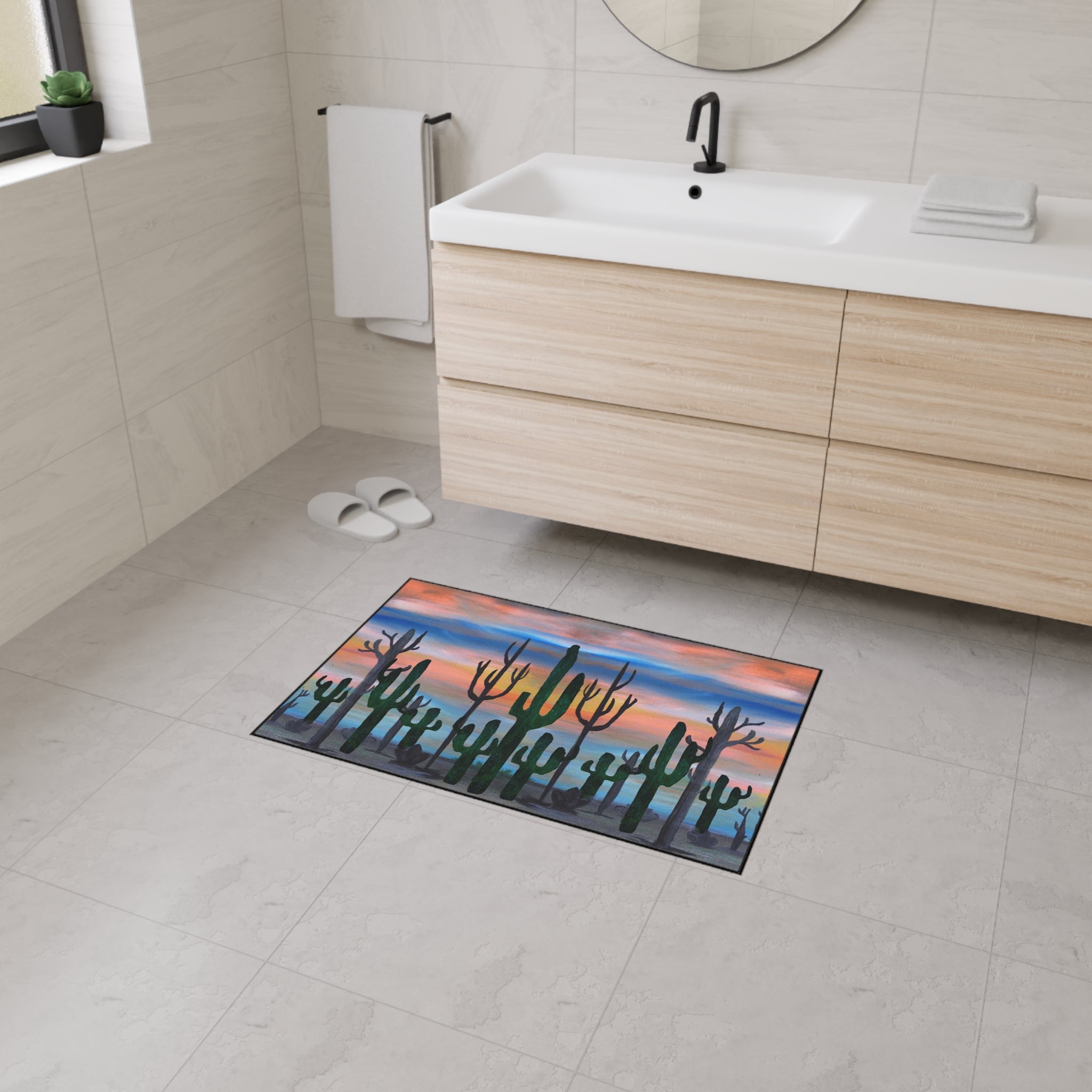 Desert Sunset Cactus Floor Mat — Heavy Duty Welcome Rug
