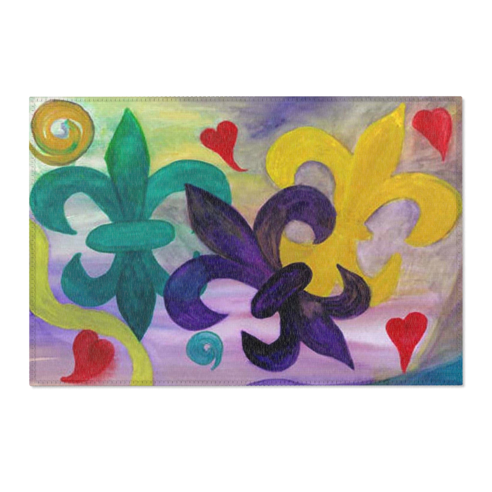 Fleur-de-Lis Mardi Gras Area Rug – Colorful Purple, Gold & Green Decorative Accent Rug