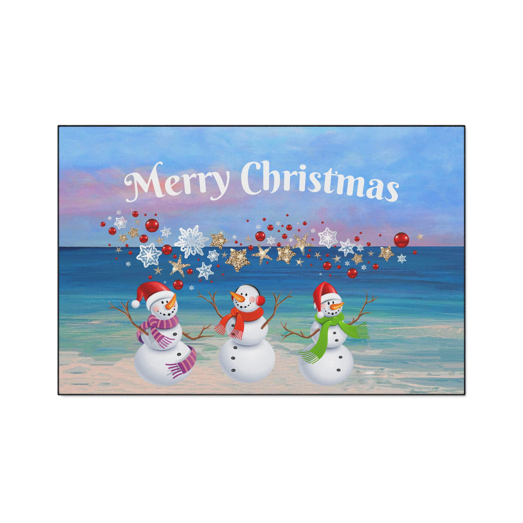 Christmas Snowmen Beach Heavy Duty Floor Mat - Merry Christmas Holiday Doormat