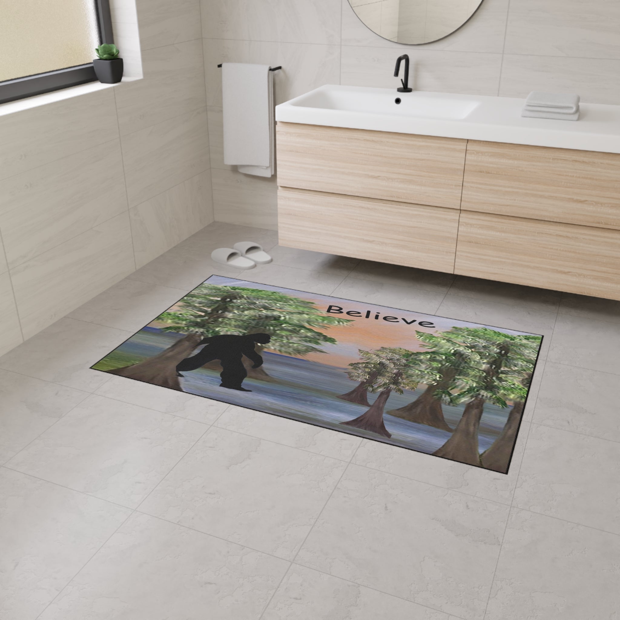 Believe Bigfoot Floor Mat Sashquash Swamp funny rug