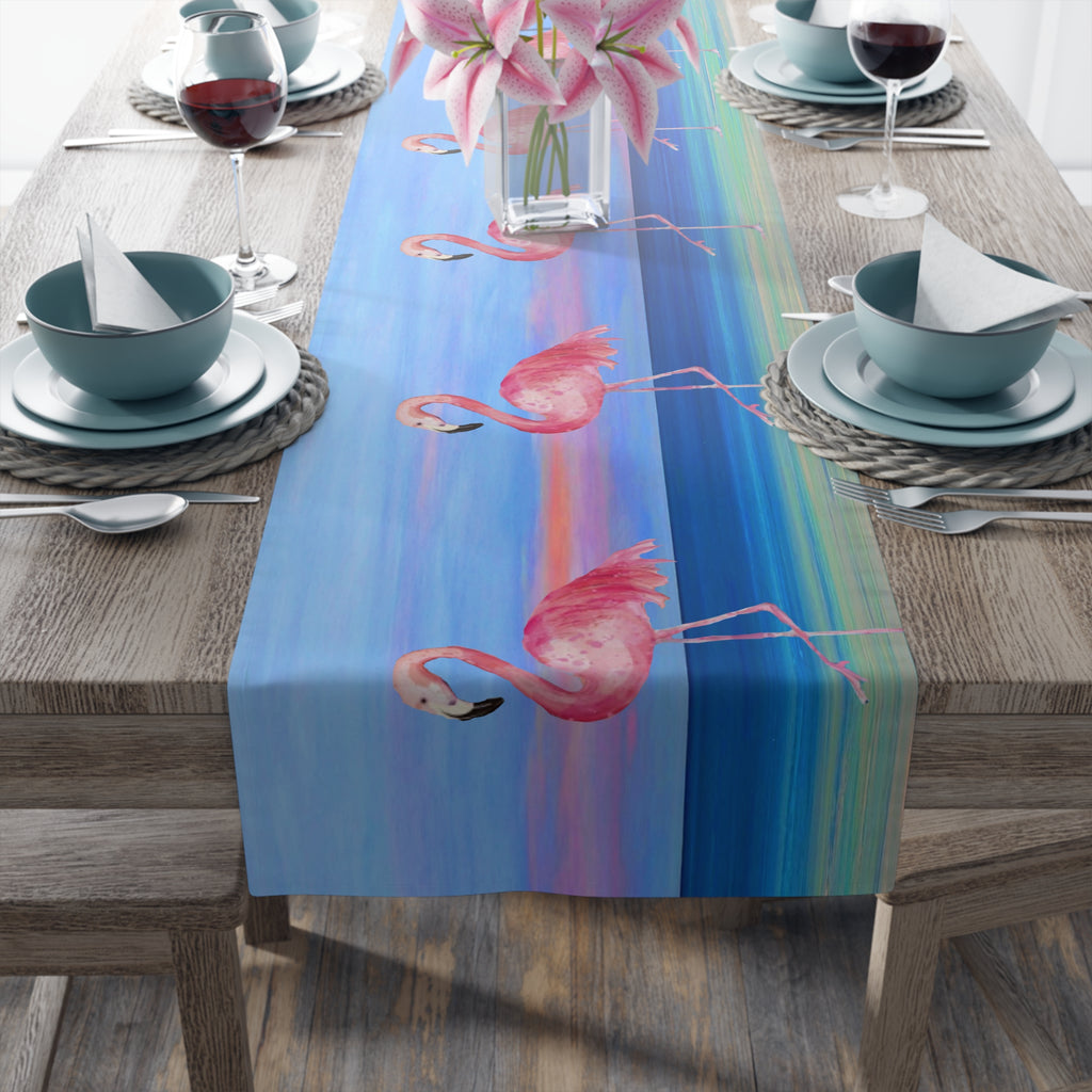 Flamingo Tropical Theme Table Runner — Pastel Beach Coastal Dinner Décor