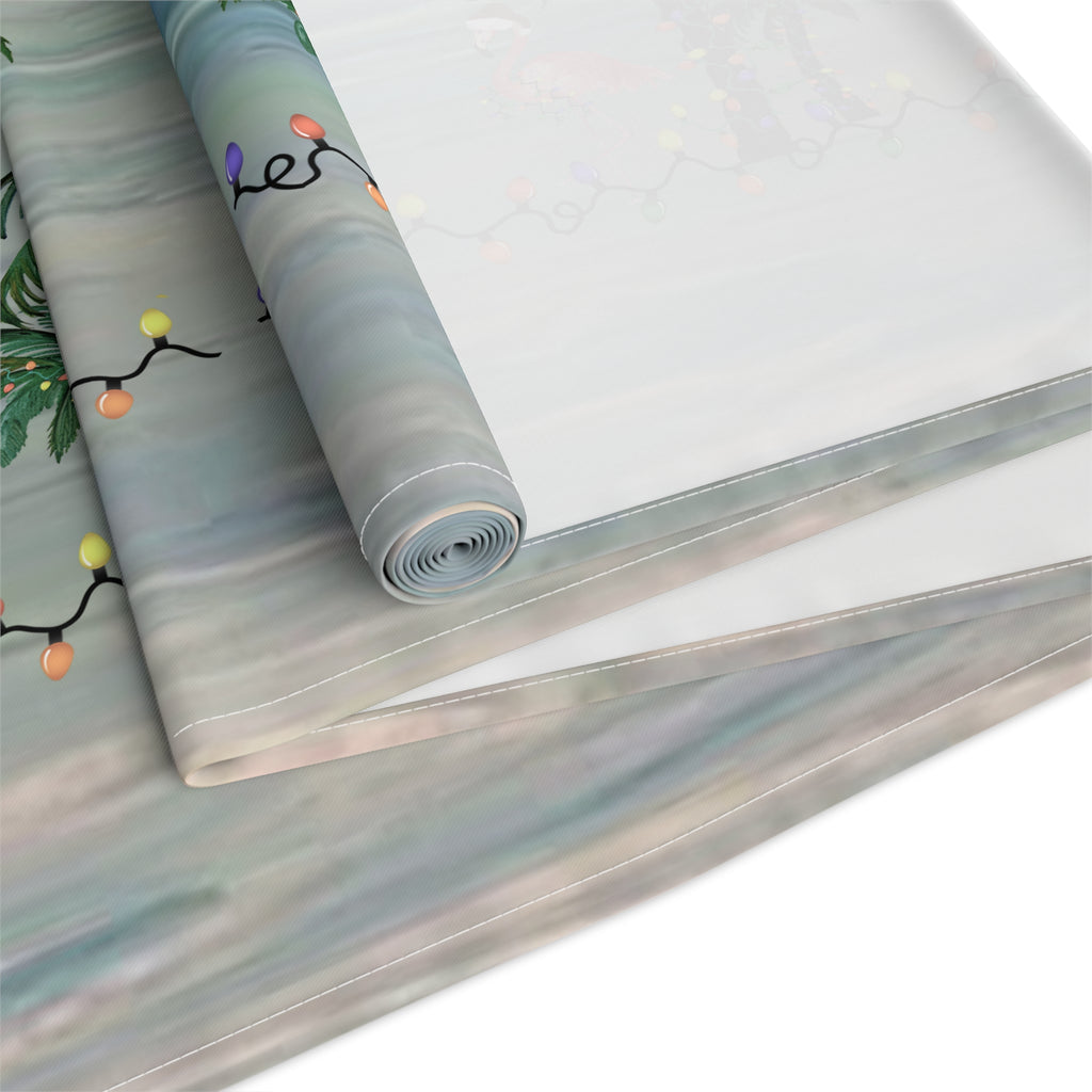 Tropical Palm Christmas Table Runner — "Merry Christmas" Coastal Holiday Decor
