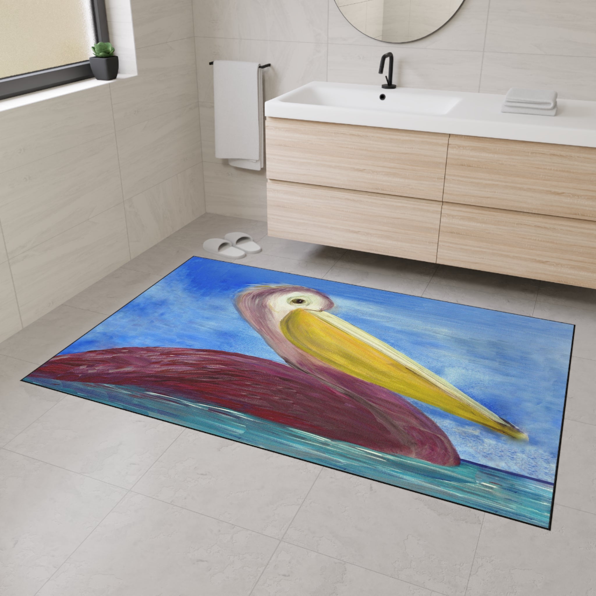 Pelican Art Floor Mat — Heavy-Duty Coastal Welcome Rug