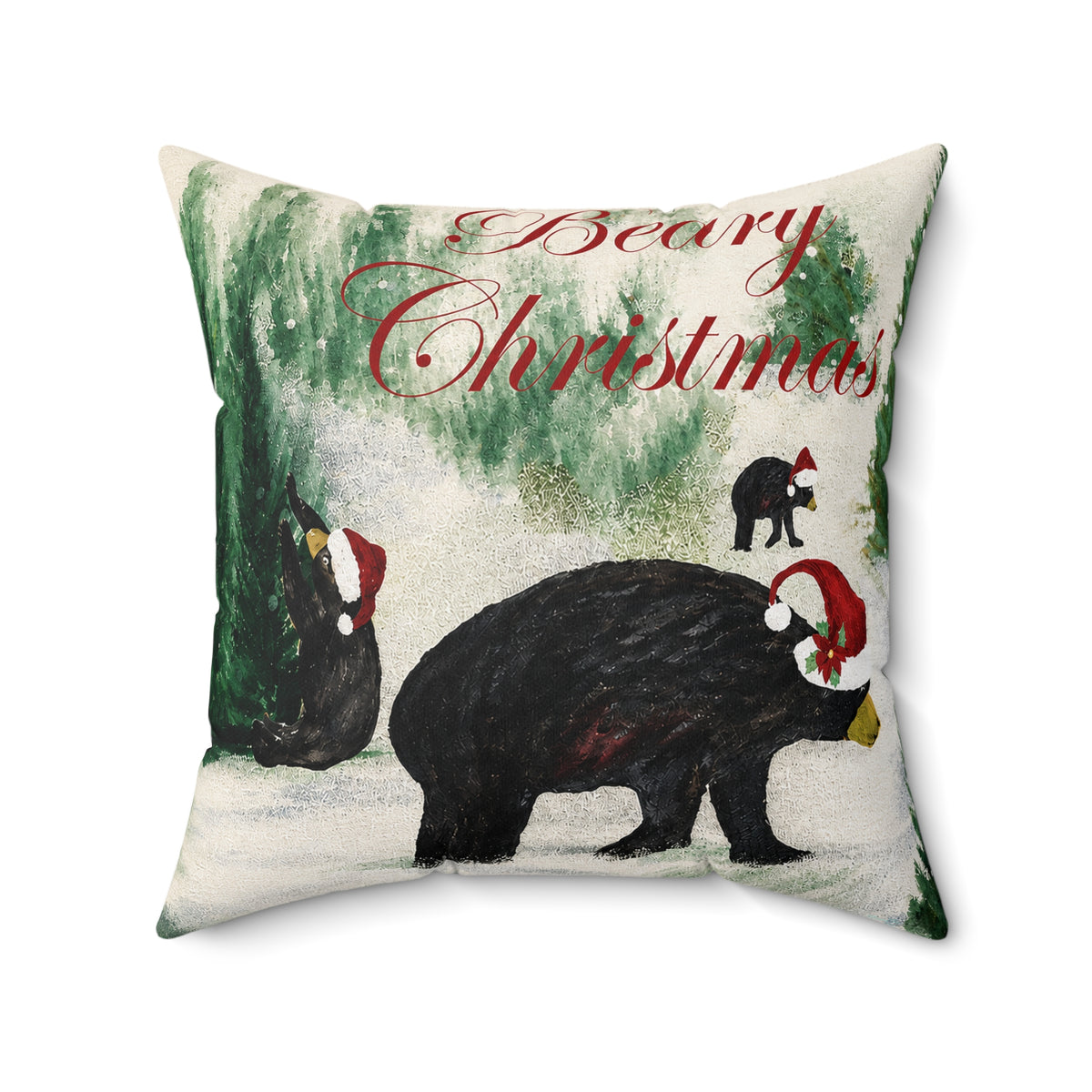 Beary Christmas Decorative Pillow — Holiday Black Bear Throw Pillow
