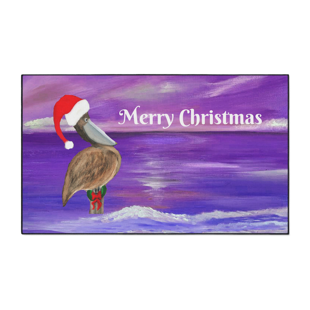 Merry Christmas Pelican Heavy-Duty Floor Mat — Coastal Holiday Welcome Mat