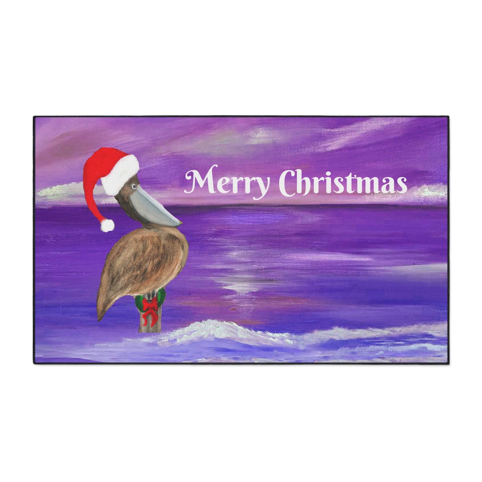 Merry Christmas Pelican Heavy-Duty Floor Mat — Coastal Holiday Welcome Mat