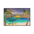 Tropical Sunset Beach Floor Mat — Palm Trees & Umbrella Seaside Doormat