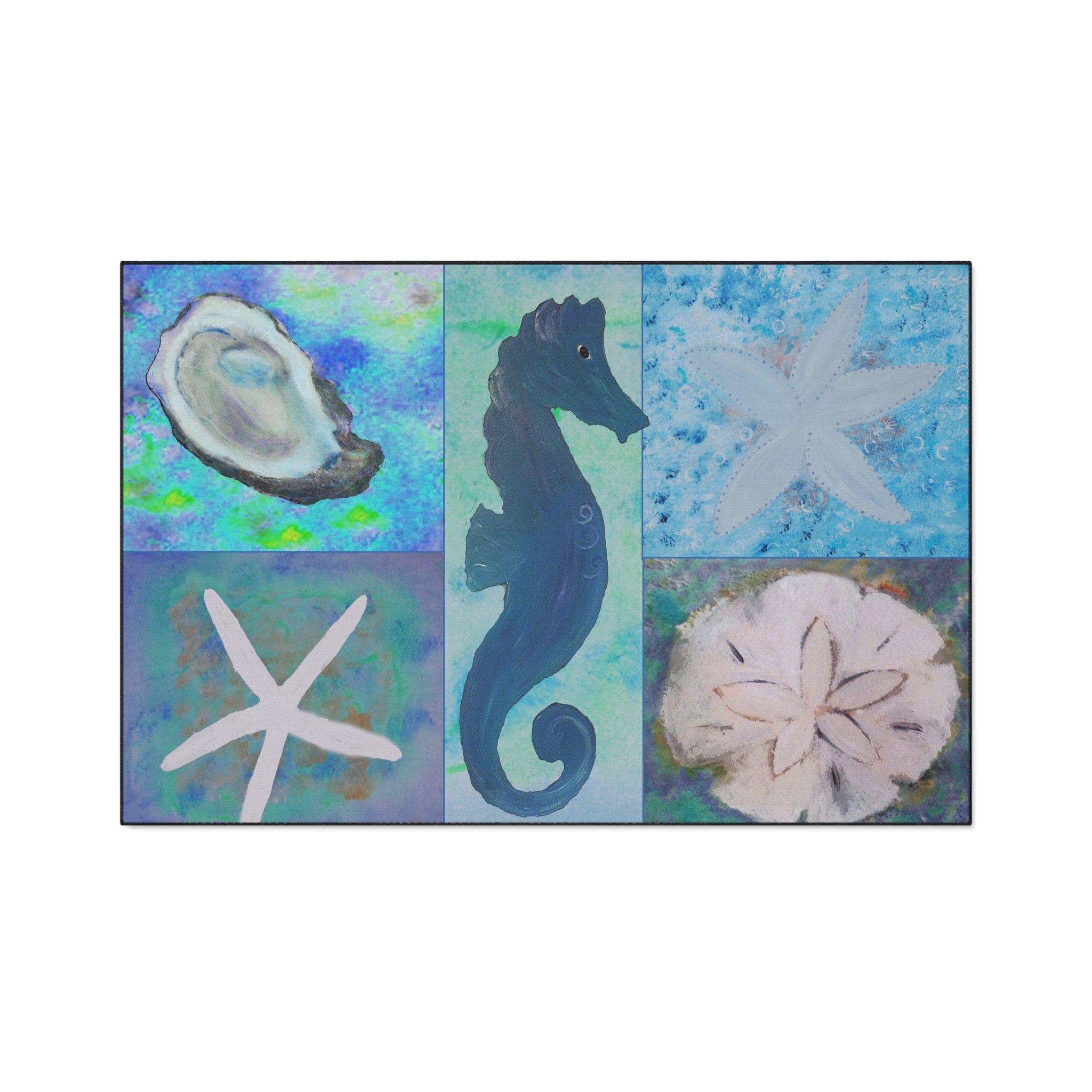 Coastal Sea Life Floor Mat — Seahorse, Starfish & Sand Dollar Rug