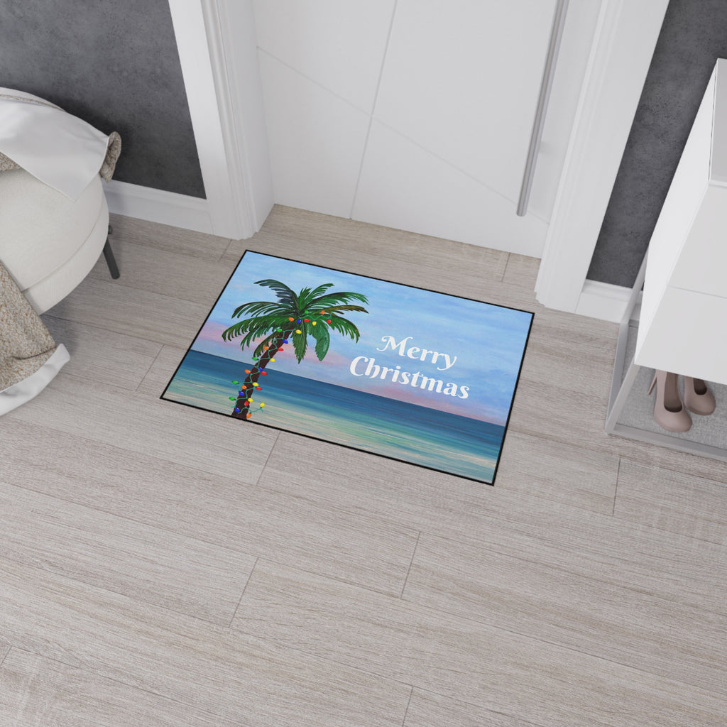 Merry Christmas Palm Tree Beach Floor Mat