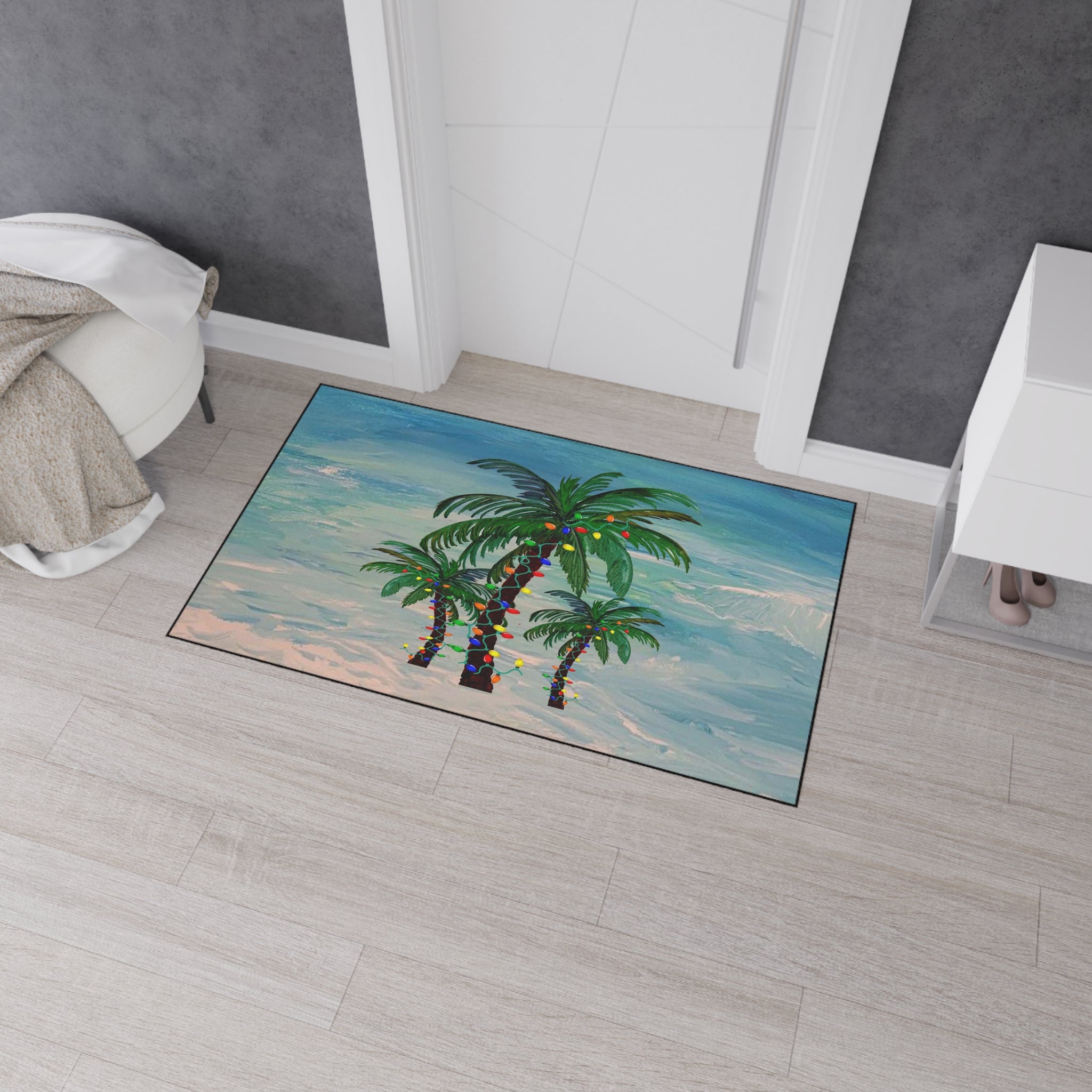 Tropical Palm Floor Mat — Palm Trees with String Lights Beach Doormat