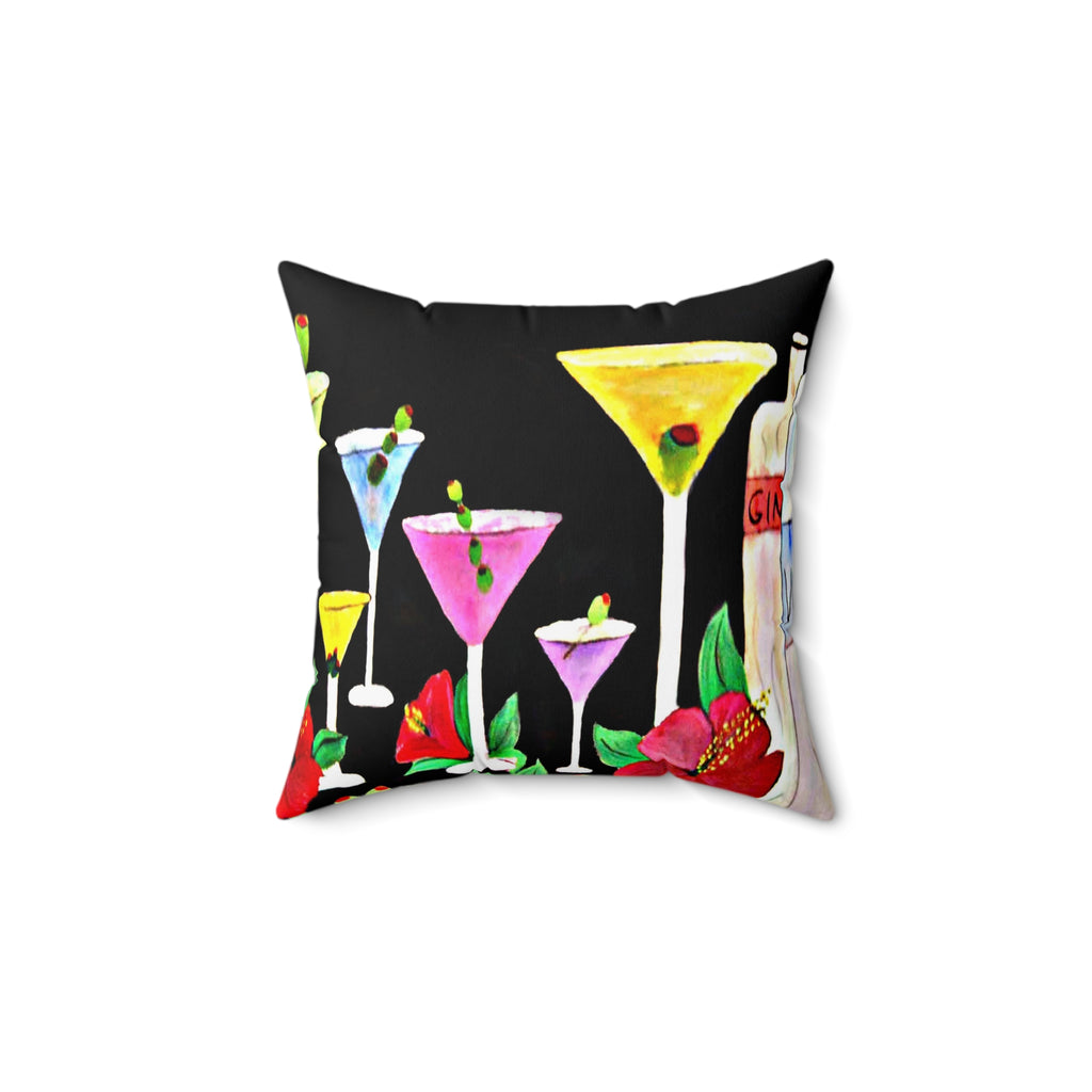 Cocktail Martini Pillow - Colorful Bar Art Decorative Throw Pillow