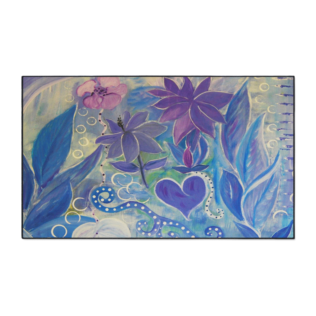 Floral Heart Heavy-Duty Floor Mat — Purple Blue Garden Door Mat