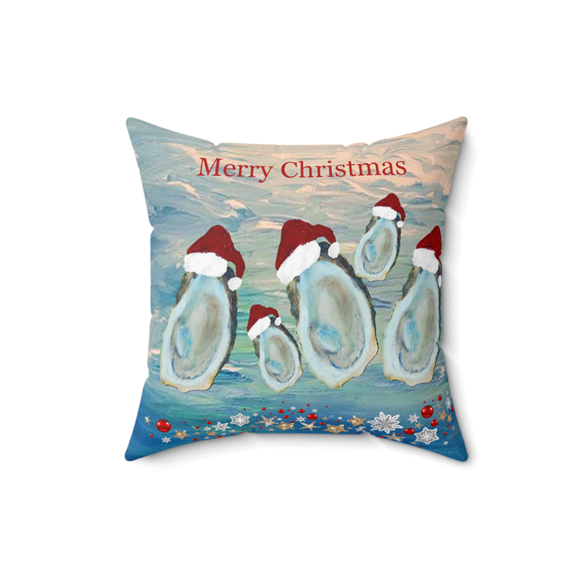 Merry Christmas Oyster Family Holiday Pillow