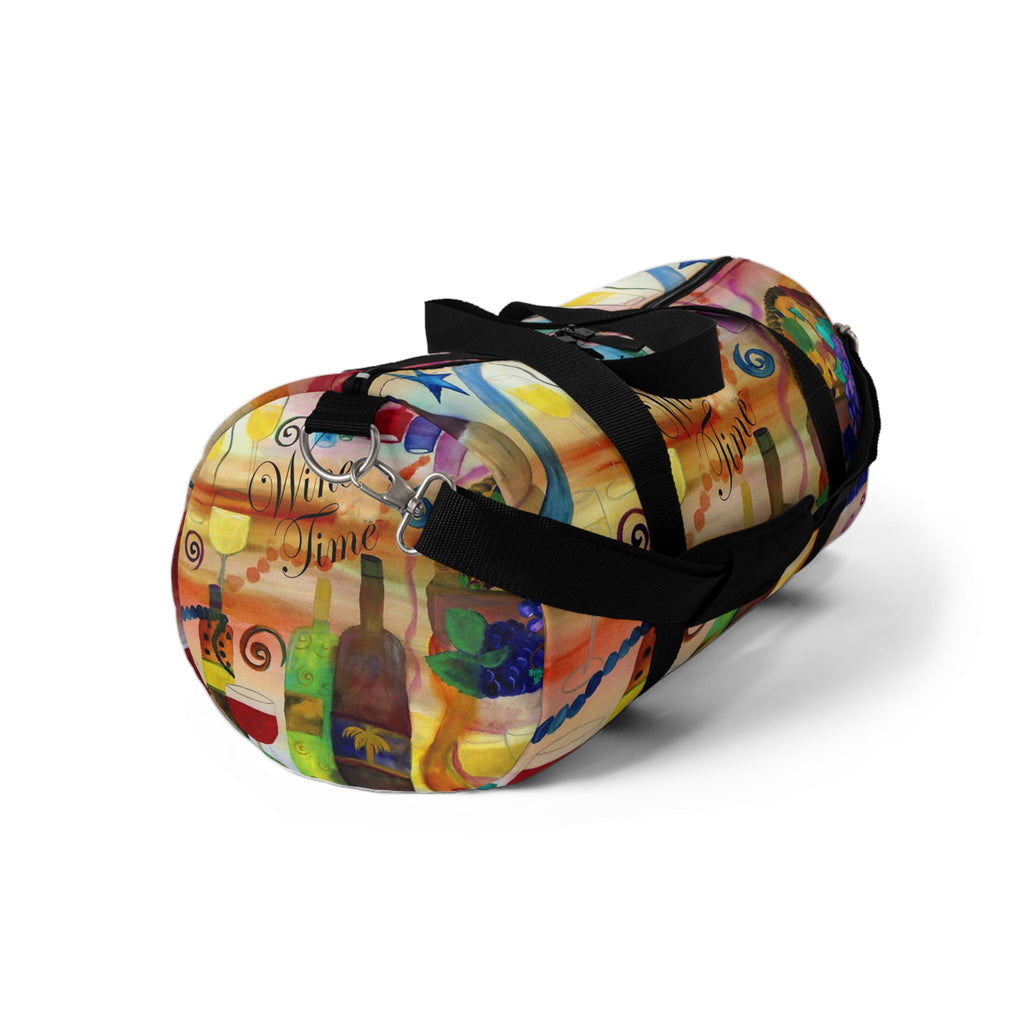 Wine Time Duffel Bag — Colorful Grapes & Bottles Travel Bag