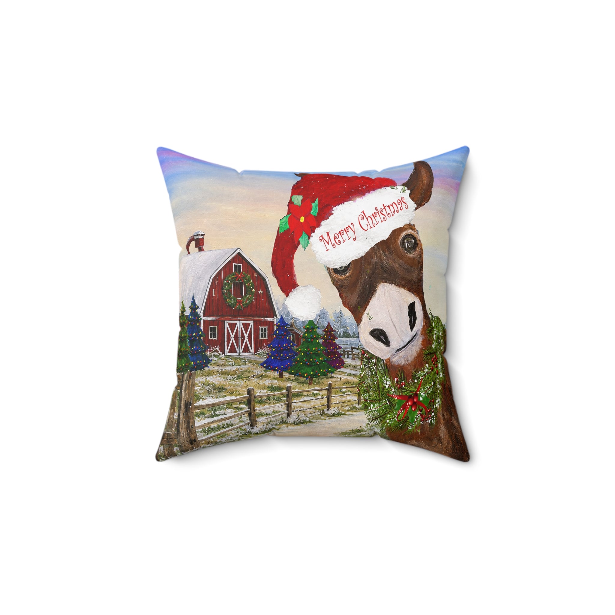 Christmas Donkey Throw Pillow - 'Merry Christmas' Festive Farmhouse Decor