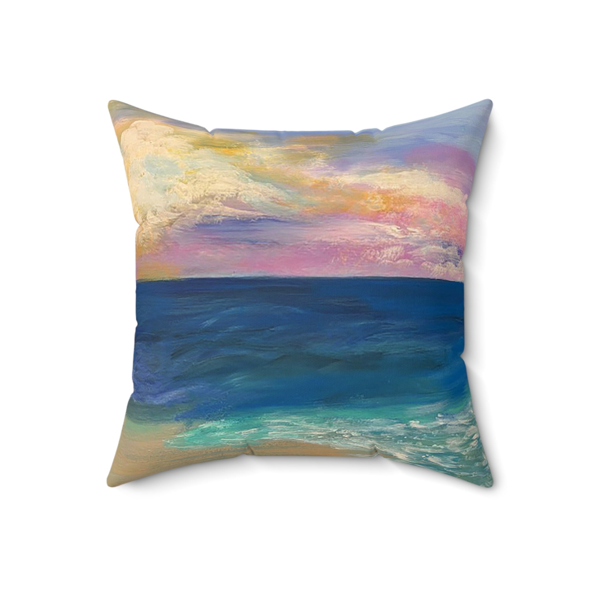 Coastal Sunset Pillow — Ocean Beach Art Square Throw Pillow