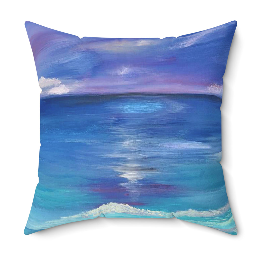 Ocean Sunset Decorative Pillow — Coastal Watercolor Throw Cushion