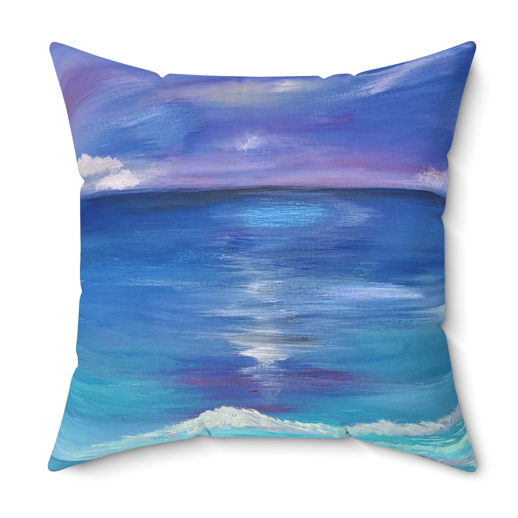 Ocean Sunset Decorative Pillow — Coastal Watercolor Throw Cushion