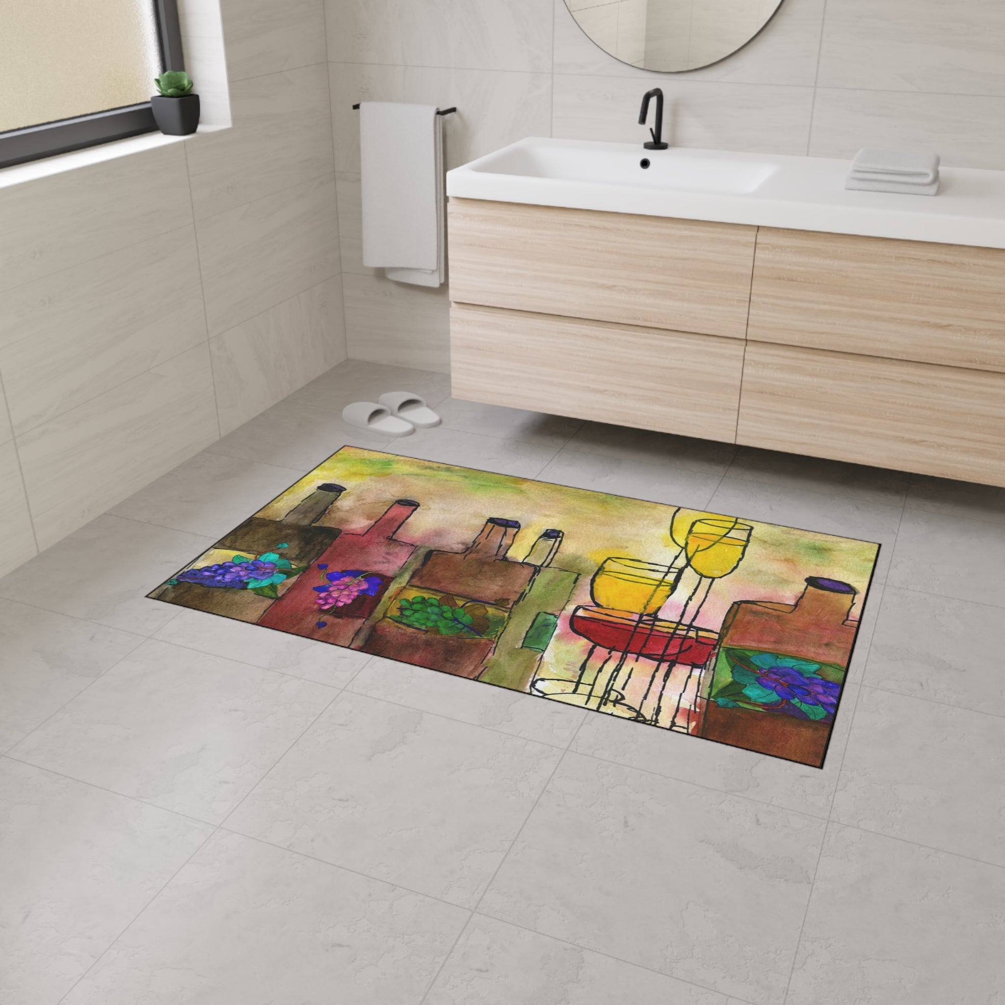 Tuscany Wine bottles artsy floor mat rug.