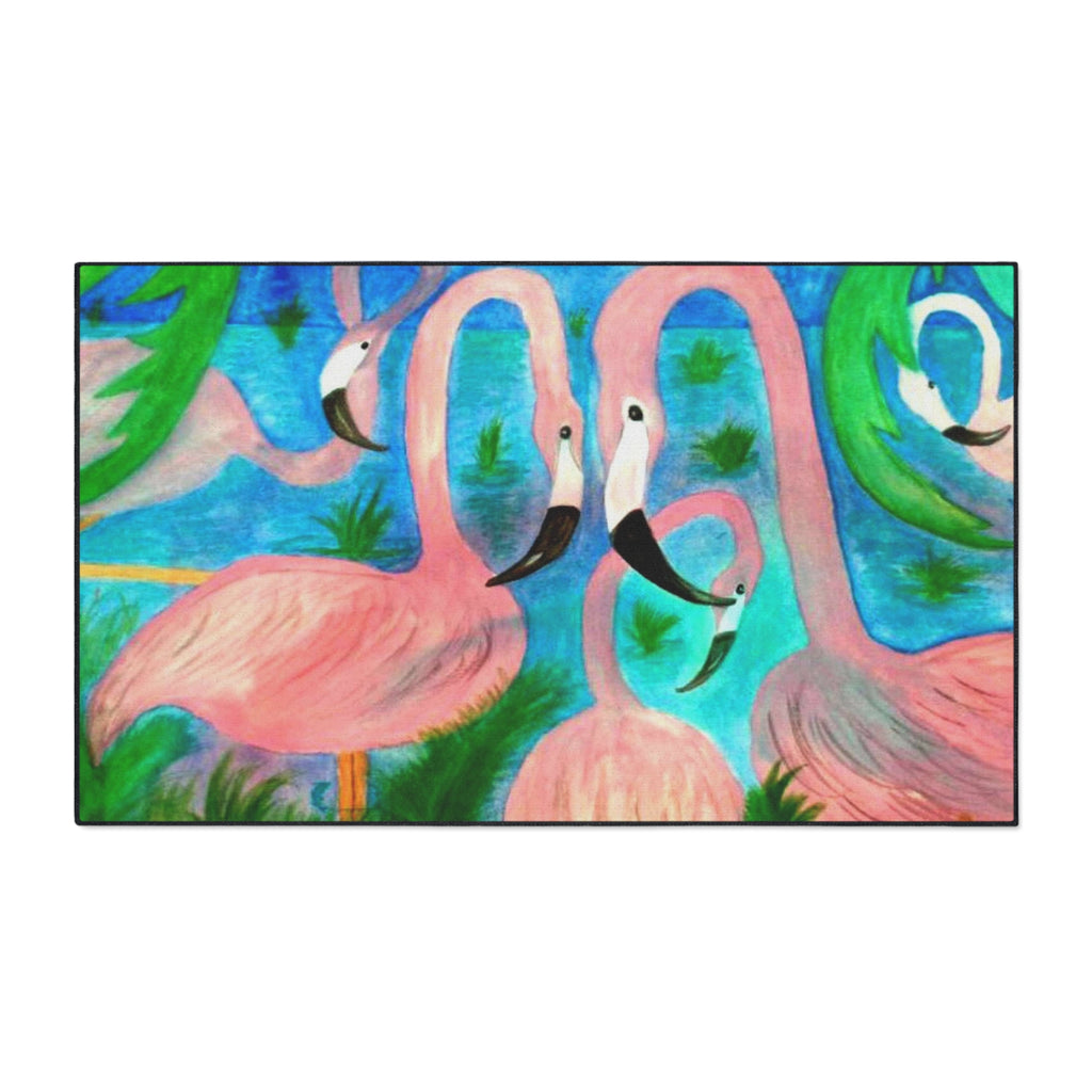 Flamingo Tropical Heavy Duty Floor Mat — Colorful Pink Birds Doormat