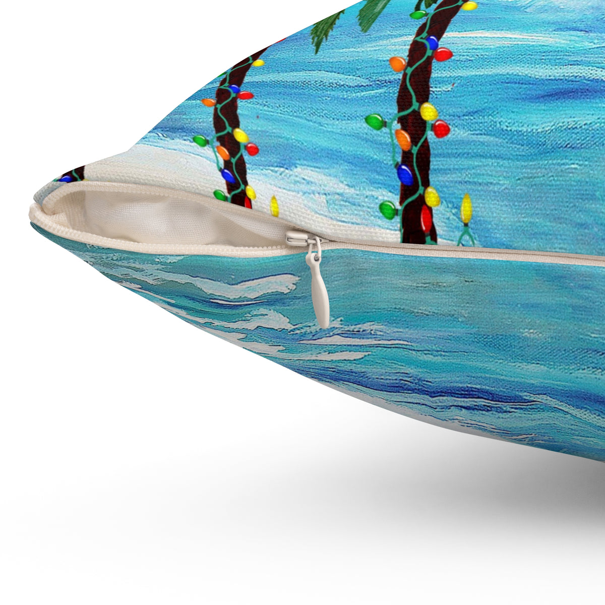 Coastal Christmas Throw Pillow - Tropical Palm Tree Beach Holiday Decor