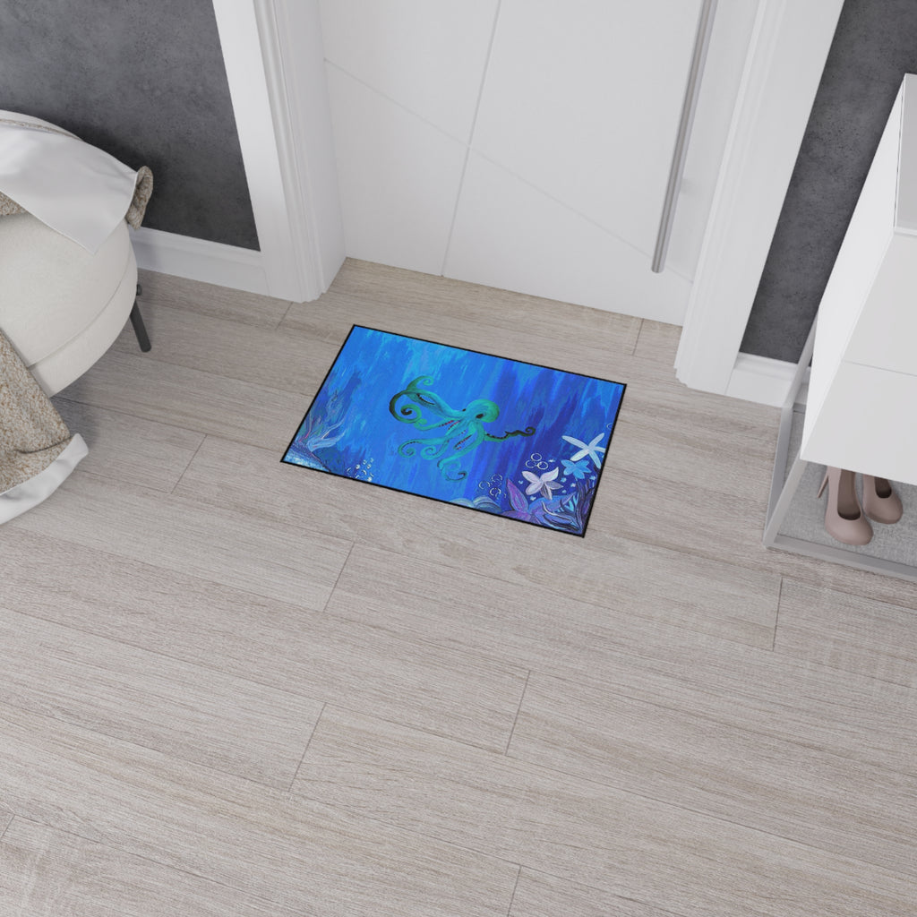 Underwater Octopus Heavy-Duty Floor Mat — Nautical Blue Entry Rug