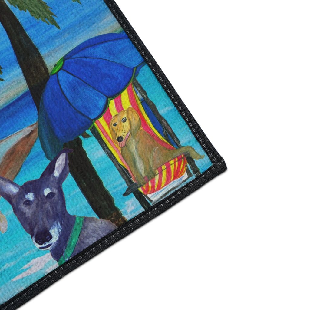 Beach Dogs Heavy Duty Floor Mat — Tropical Palm & Pup Doormat