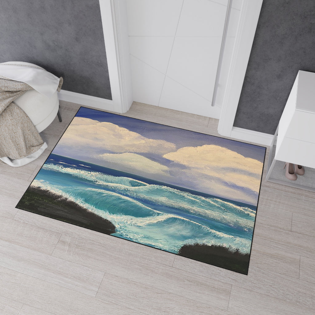 Ocean Waves Heavy-Duty Floor Mat — Coastal Seascape Doormat